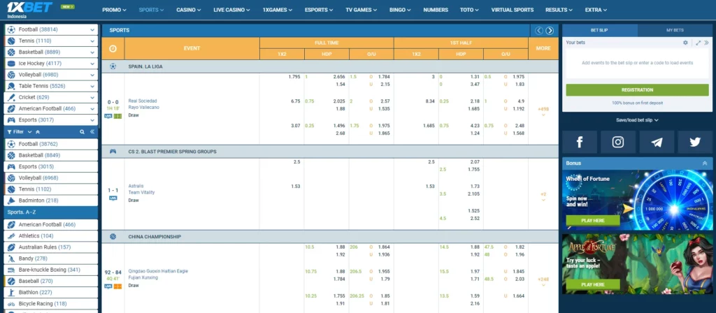 Sports Betting options at 1xBet Singapore